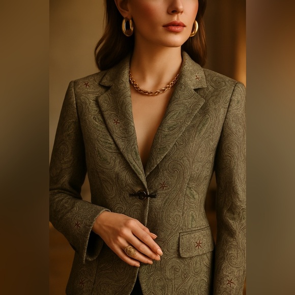 Peck & Peck Jackets & Blazers - Peck & Peck Women’s Blazer Jacket Blue Flowers w Gold Accents Sz 14